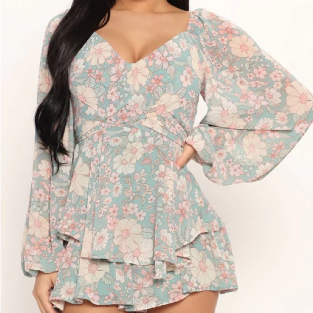 Fashion nova aqua floral romper